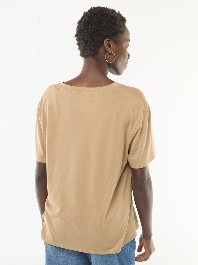 T-shirt a maniche corte con scollo a V Beige - Kiabi