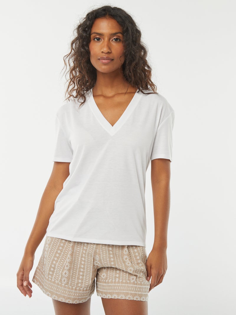 T-shirt a maniche corte con scollo a V bianco - Kiabi