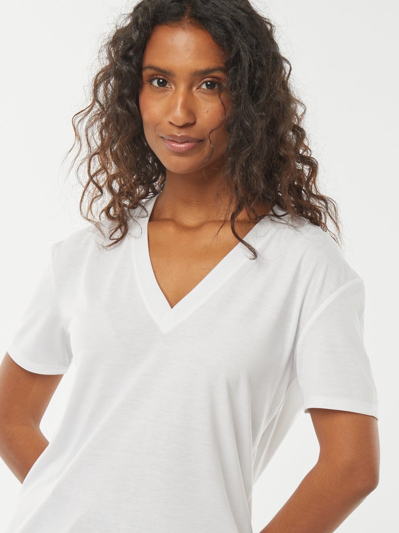T-shirt a maniche corte con scollo a V bianco - Kiabi