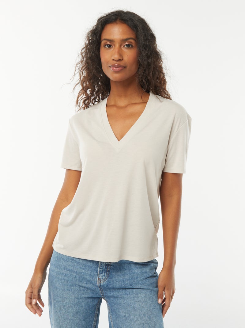 T-shirt a maniche corte con scollo a V Grigio - Kiabi