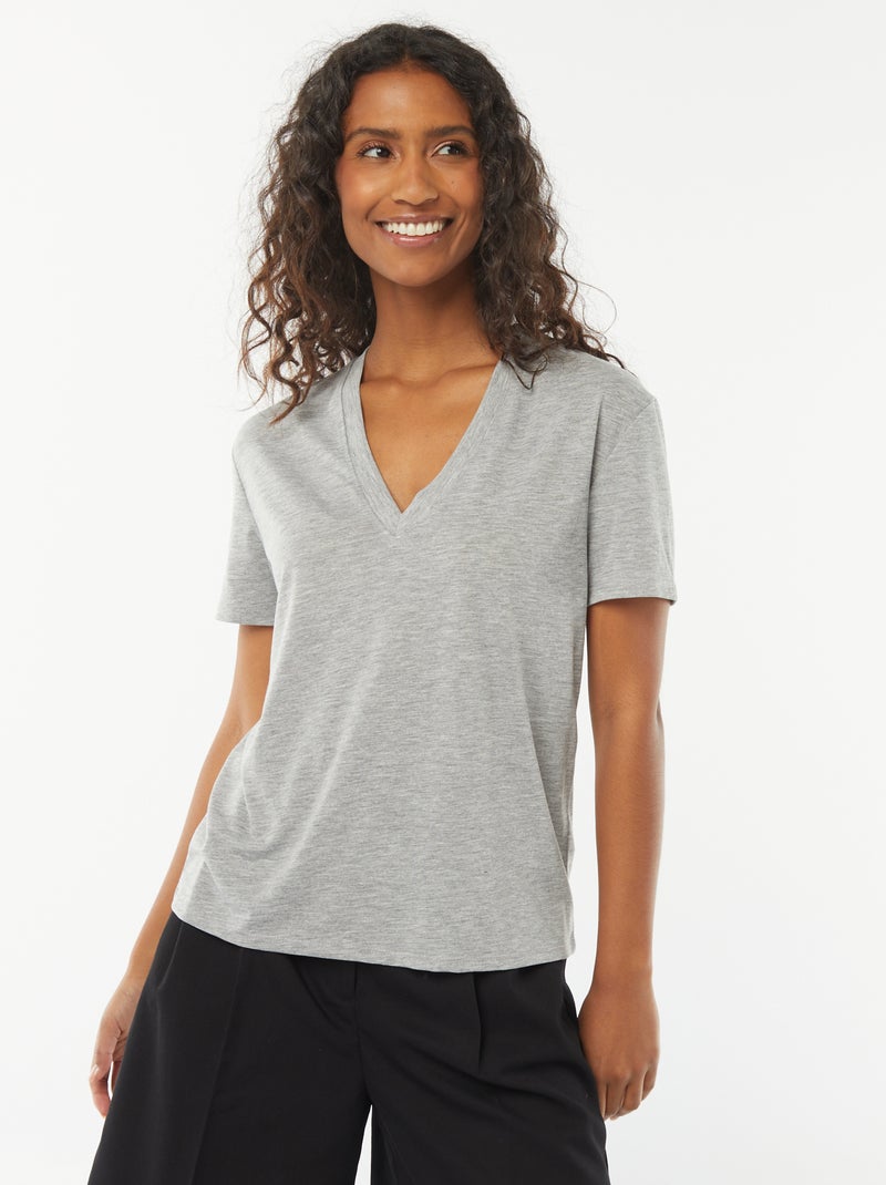 Top in maglia fine con strass - Grigio scuro mélange - DONNA | H&M IT