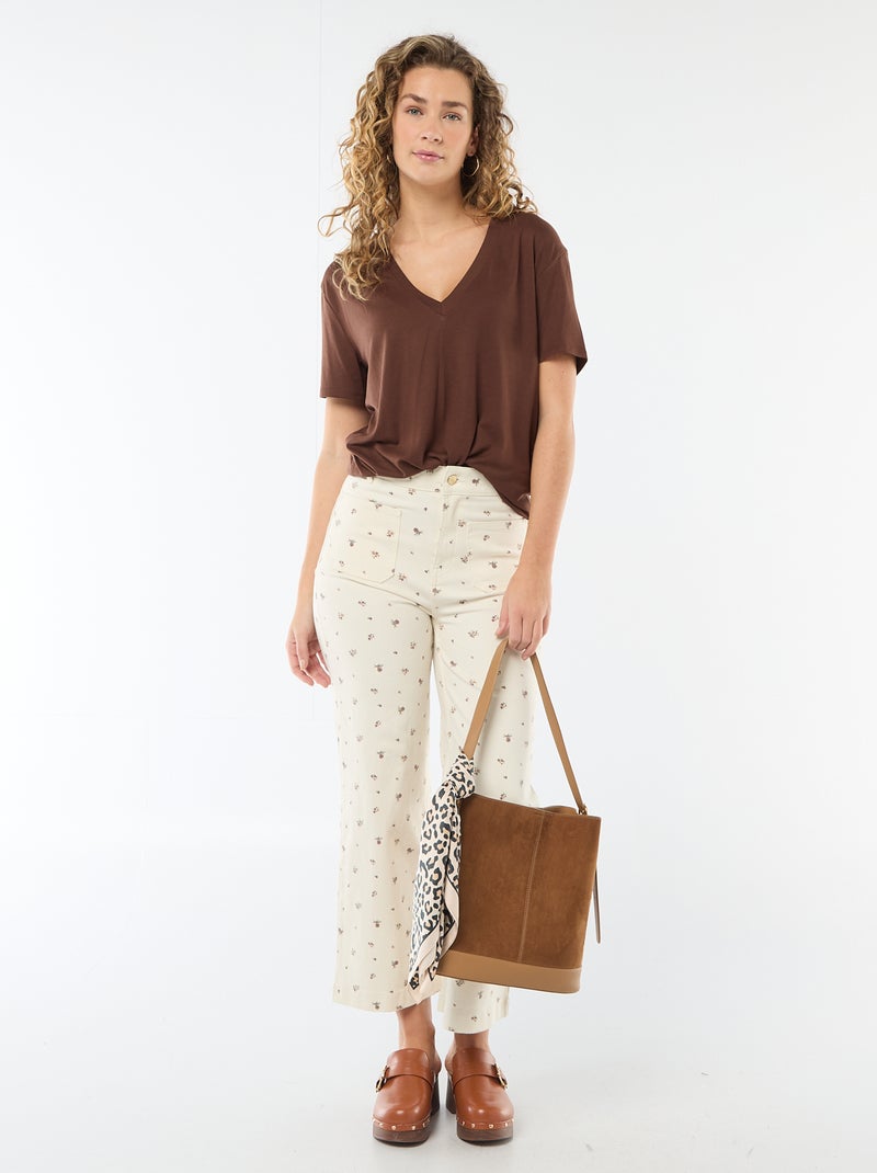 T-shirt a maniche corte con scollo a V Marrone - Kiabi
