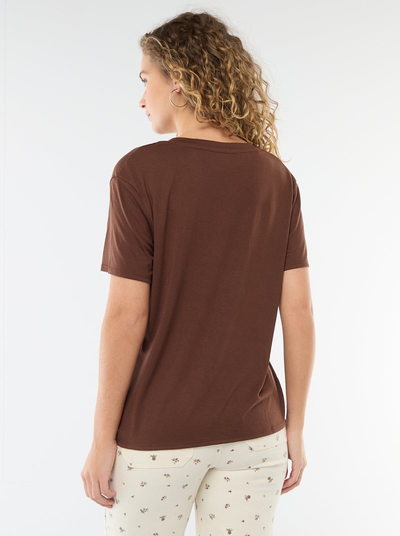 T-shirt a maniche corte con scollo a V Marrone - Kiabi