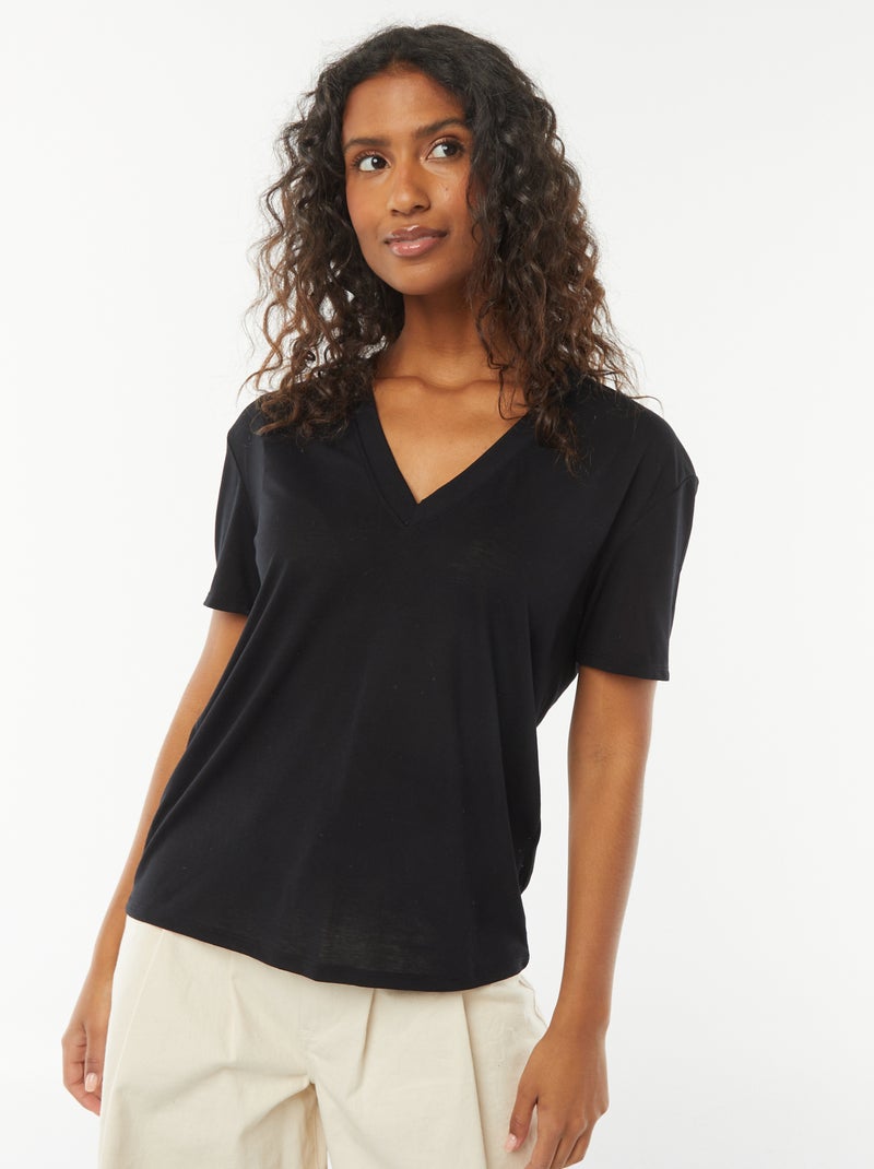 T-shirt a maniche corte con scollo a V nero - Kiabi