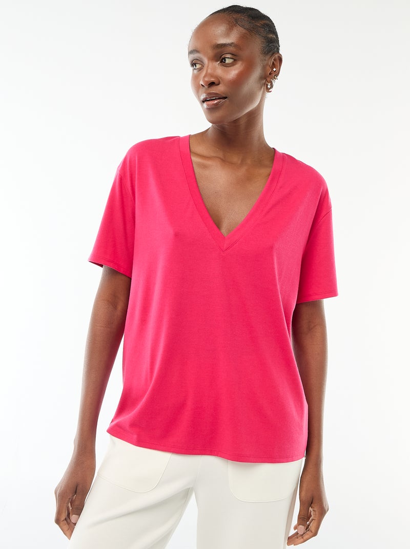 T-shirt a maniche corte con scollo a V Rosa - Kiabi
