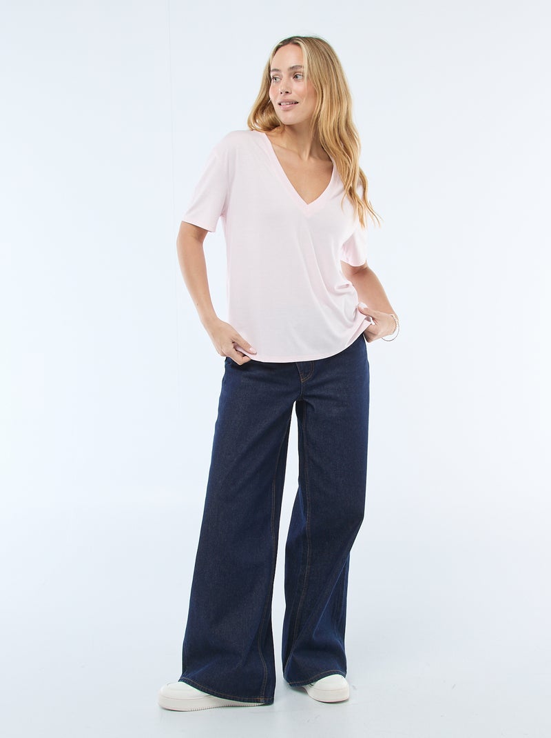T-shirt a maniche corte con scollo a V Rosa - Kiabi