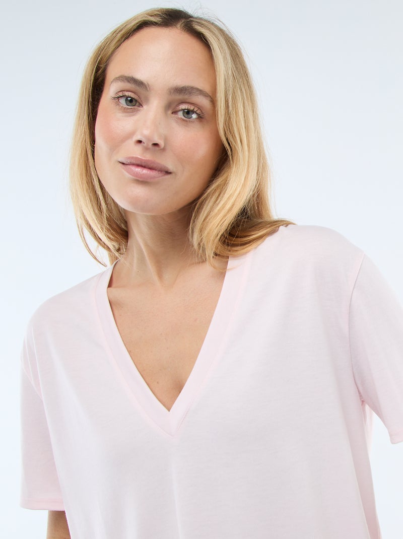 T-shirt a maniche corte con scollo a V Rosa - Kiabi