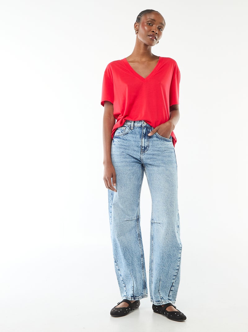 T-shirt a maniche corte con scollo a V Rosso - Kiabi