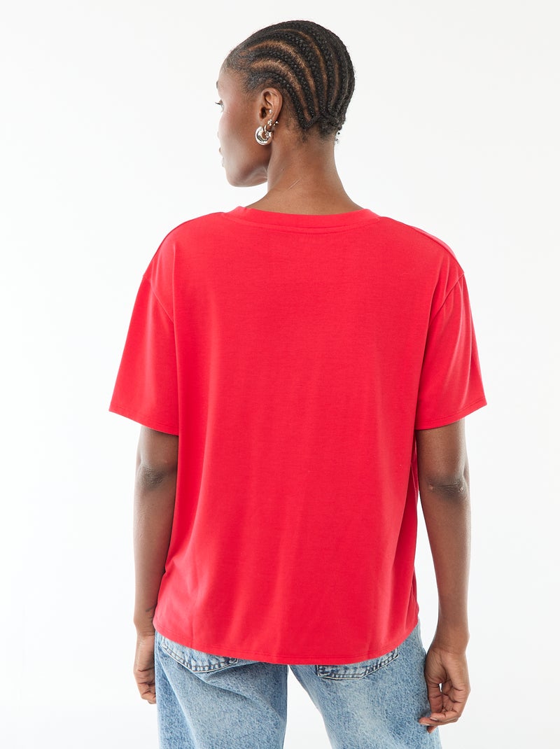 T-shirt a maniche corte con scollo a V Rosso - Kiabi
