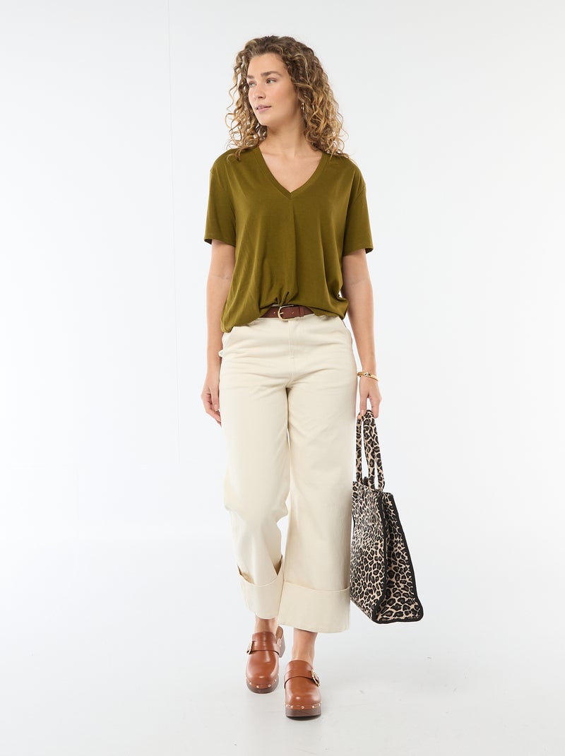 T-shirt a maniche corte con scollo a V Verde - Kiabi