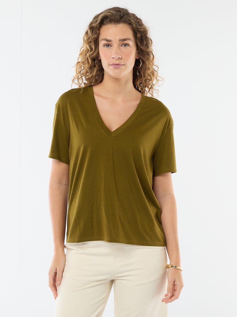 T-shirt a maniche corte con scollo a V Verde - Kiabi