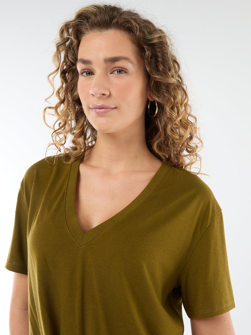 T-shirt a maniche corte con scollo a V Verde - Kiabi