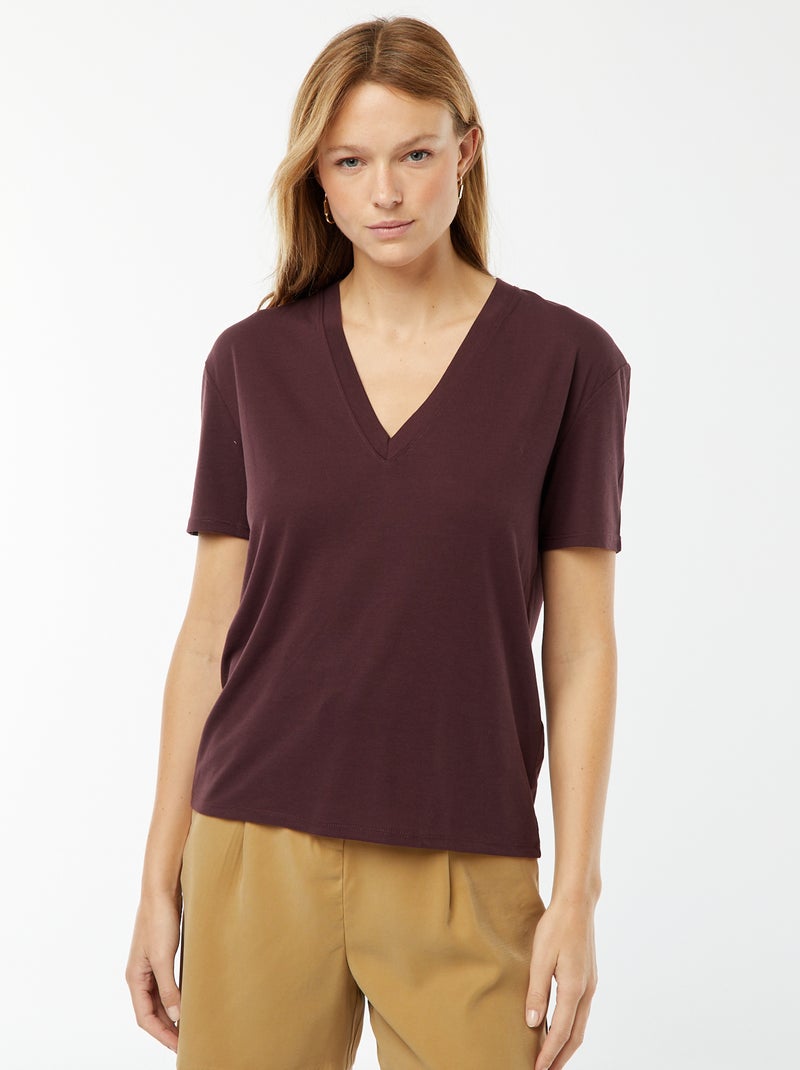 T-shirt a maniche corte con scollo a V Viola - Kiabi