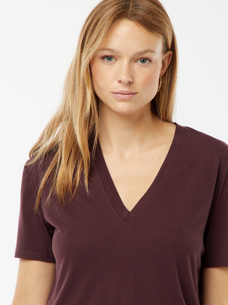 T-shirt a maniche corte con scollo a V Viola - Kiabi