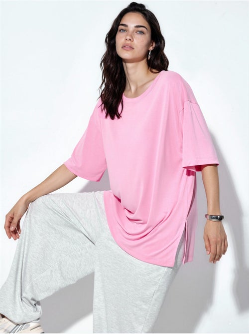 T-shirt a maniche corte con scollo rotondo e dettaglio con spacco busem - Kiabi