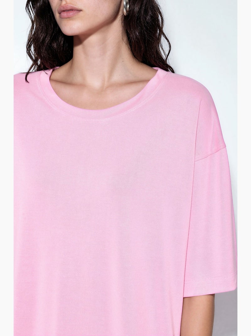 T-shirt a maniche corte con scollo rotondo e dettaglio con spacco busem Rosa - Kiabi