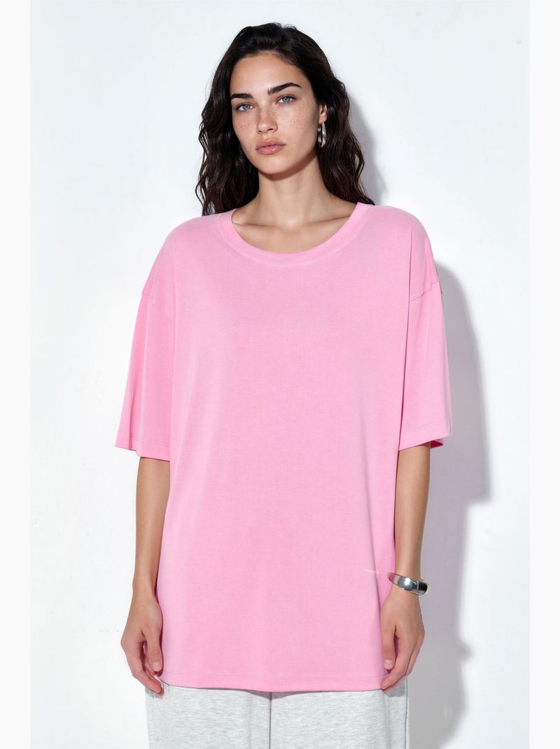 T-shirt a maniche corte con scollo rotondo e dettaglio con spacco busem Rosa - Kiabi