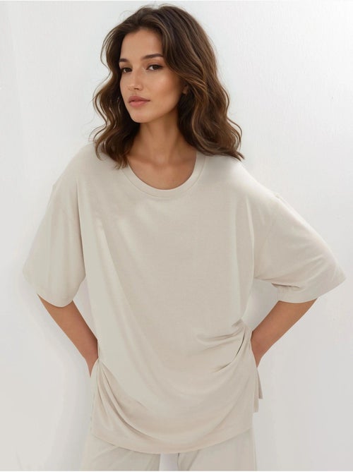 T-shirt a maniche corte con scollo rotondo e dettaglio con spacco busem - Kiabi