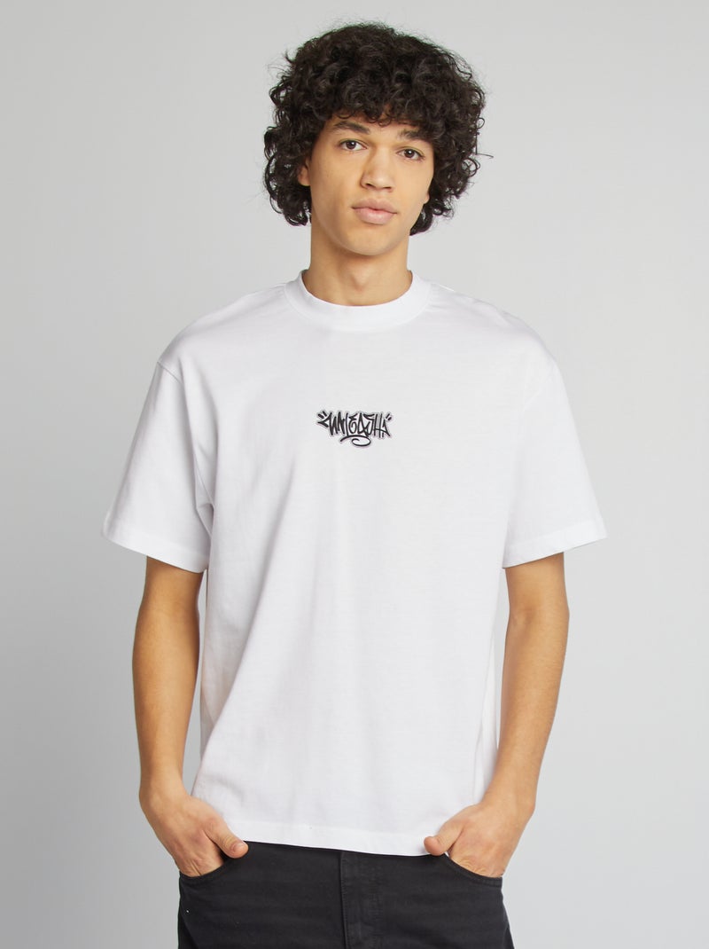 T-shirt a maniche corte con stampa davanti e dietro BIANCO - Kiabi