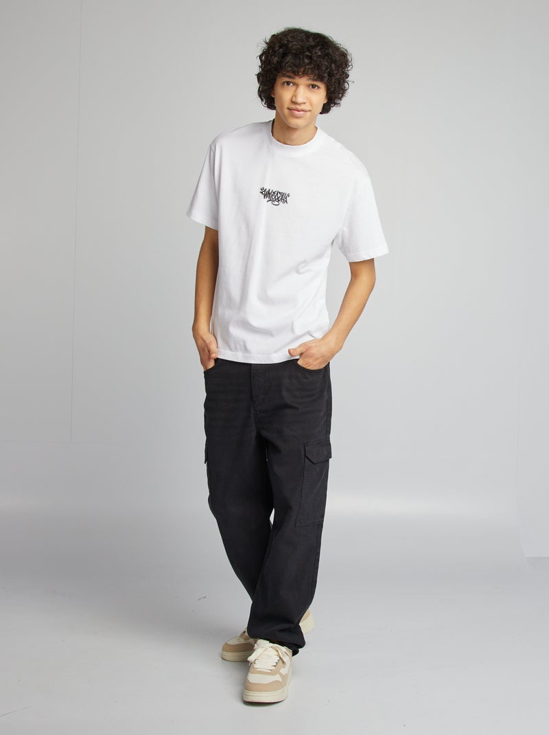 T-shirt a maniche corte con stampa davanti e dietro BIANCO - Kiabi