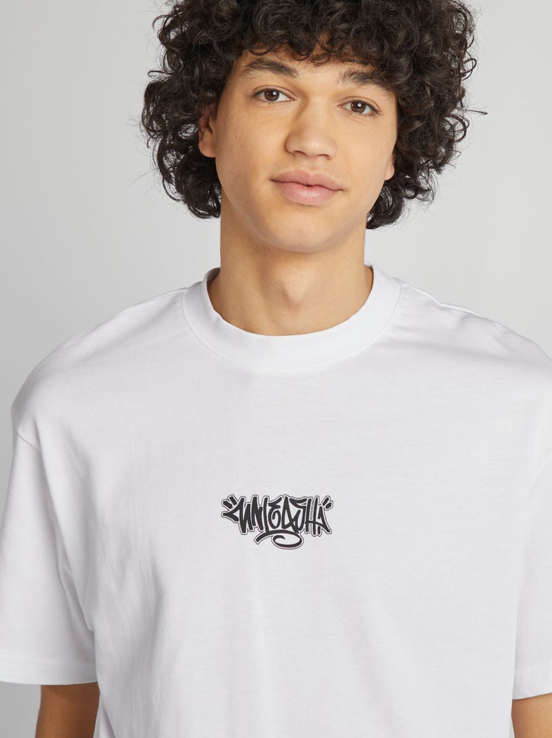 T-shirt a maniche corte con stampa davanti e dietro BIANCO - Kiabi
