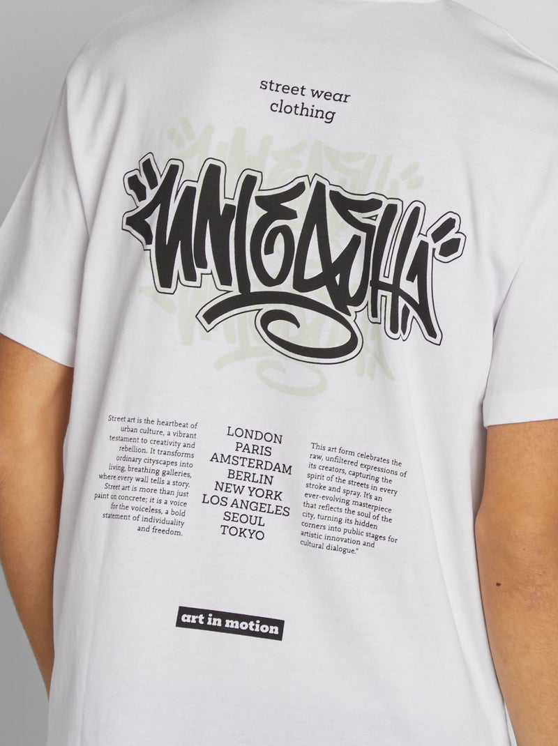 T-shirt a maniche corte con stampa davanti e dietro BIANCO - Kiabi