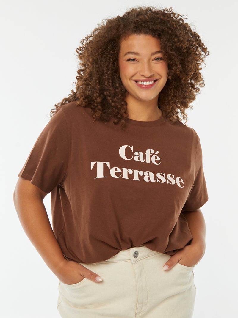 T-shirt a maniche corte con stampa Marrone - Kiabi