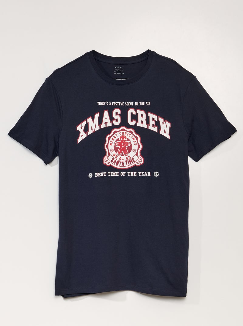 T-shirt a maniche corte con stampa 'Noël' BLU - Kiabi