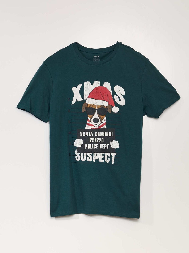 T-shirt a maniche corte con stampa 'Noël' VERDE - Kiabi