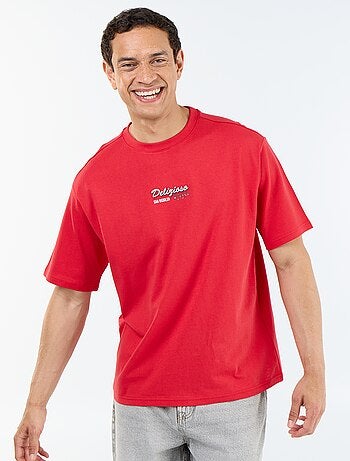 T-shirt a maniche corte con stampe e ricami fronte/retro