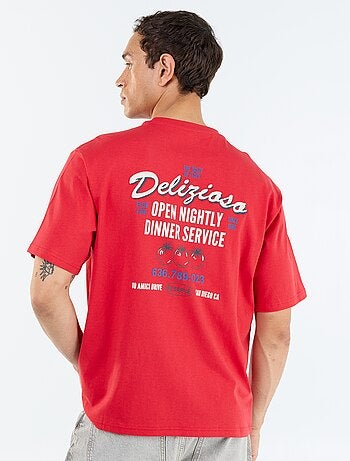 T-shirt a maniche corte con stampe e ricami fronte/retro