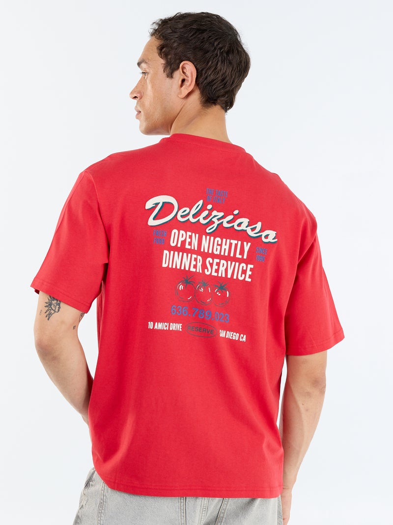 T-shirt a maniche corte con stampe e ricami fronte/retro Rosso - Kiabi