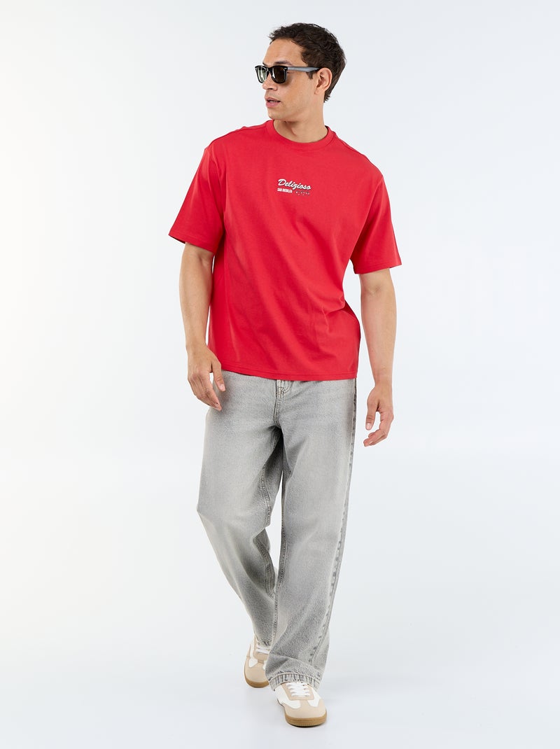 T-shirt a maniche corte con stampe e ricami fronte/retro Rosso - Kiabi