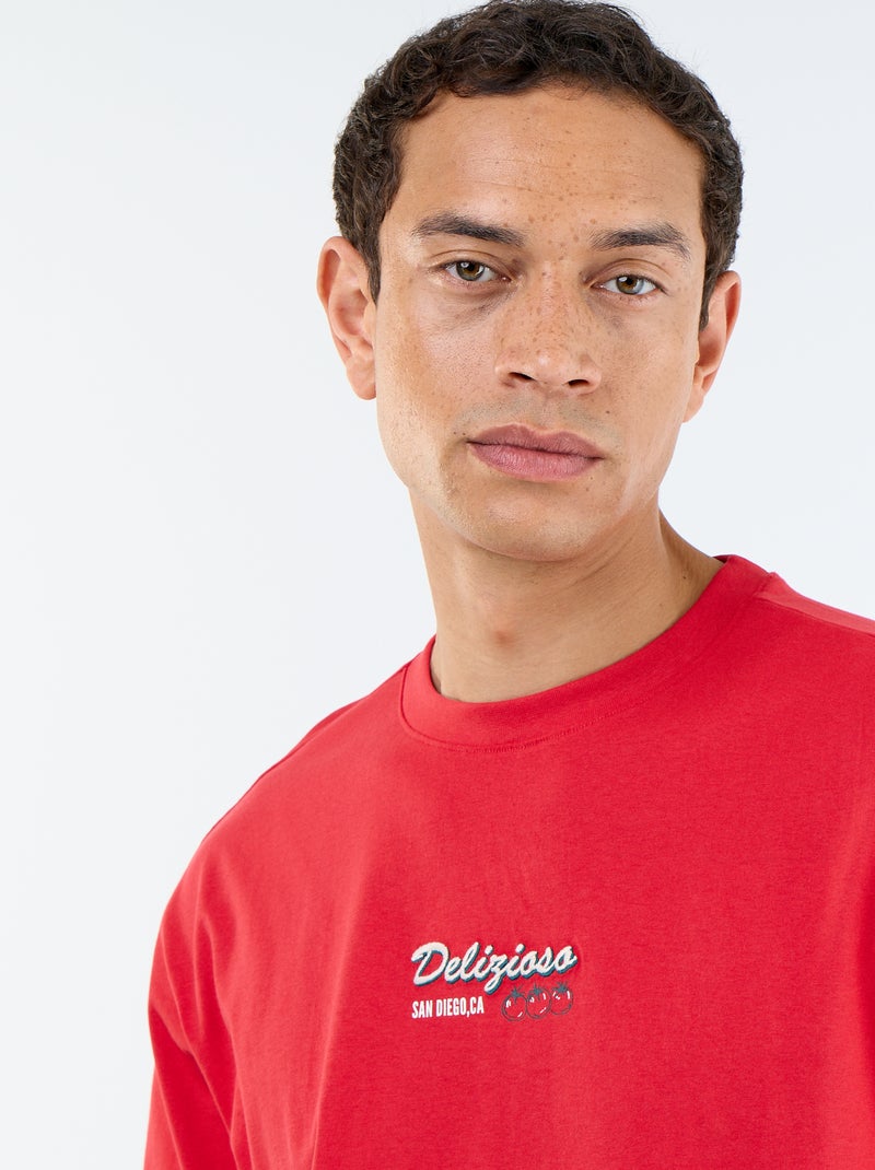 T-shirt a maniche corte con stampe e ricami fronte/retro Rosso - Kiabi