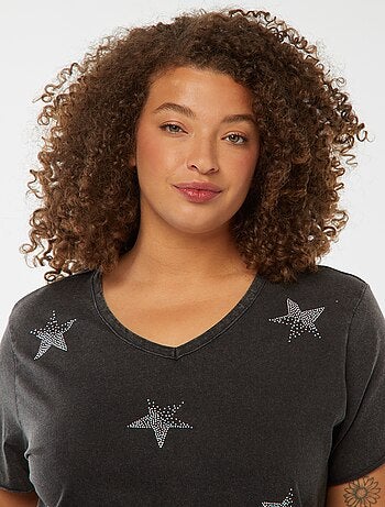T-shirt a maniche corte con stelle e strass
