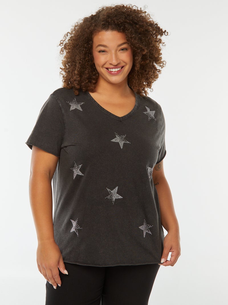 T-shirt a maniche corte con stelle e strass nero - Kiabi