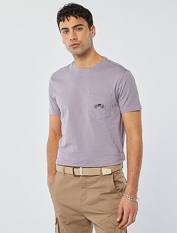 T-shirt a maniche corte con taschino sul petto e ricamo