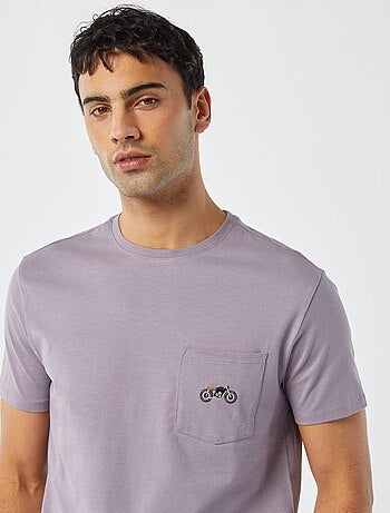 T-shirt a maniche corte con taschino sul petto e ricamo