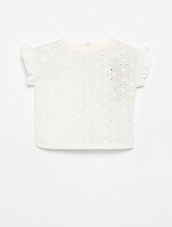 T-shirt a maniche corte con volant e ricami sangallo