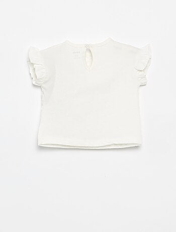 T-shirt a maniche corte con volant e ricami sangallo