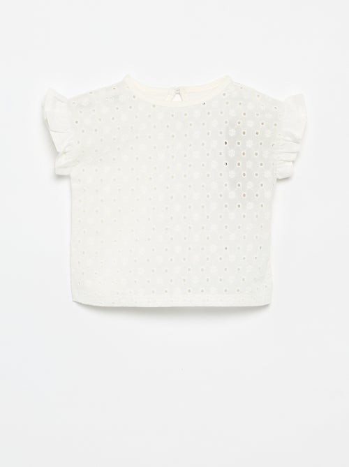 T-shirt a maniche corte con volant e ricami sangallo - Kiabi