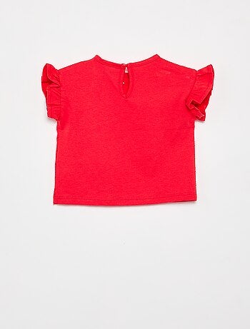 T-shirt a maniche corte con volant e ricami sangallo