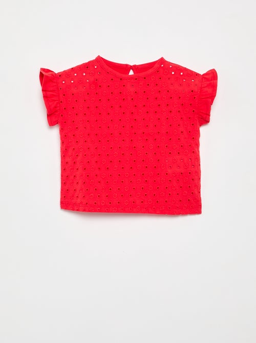 T-shirt a maniche corte con volant e ricami sangallo - Kiabi