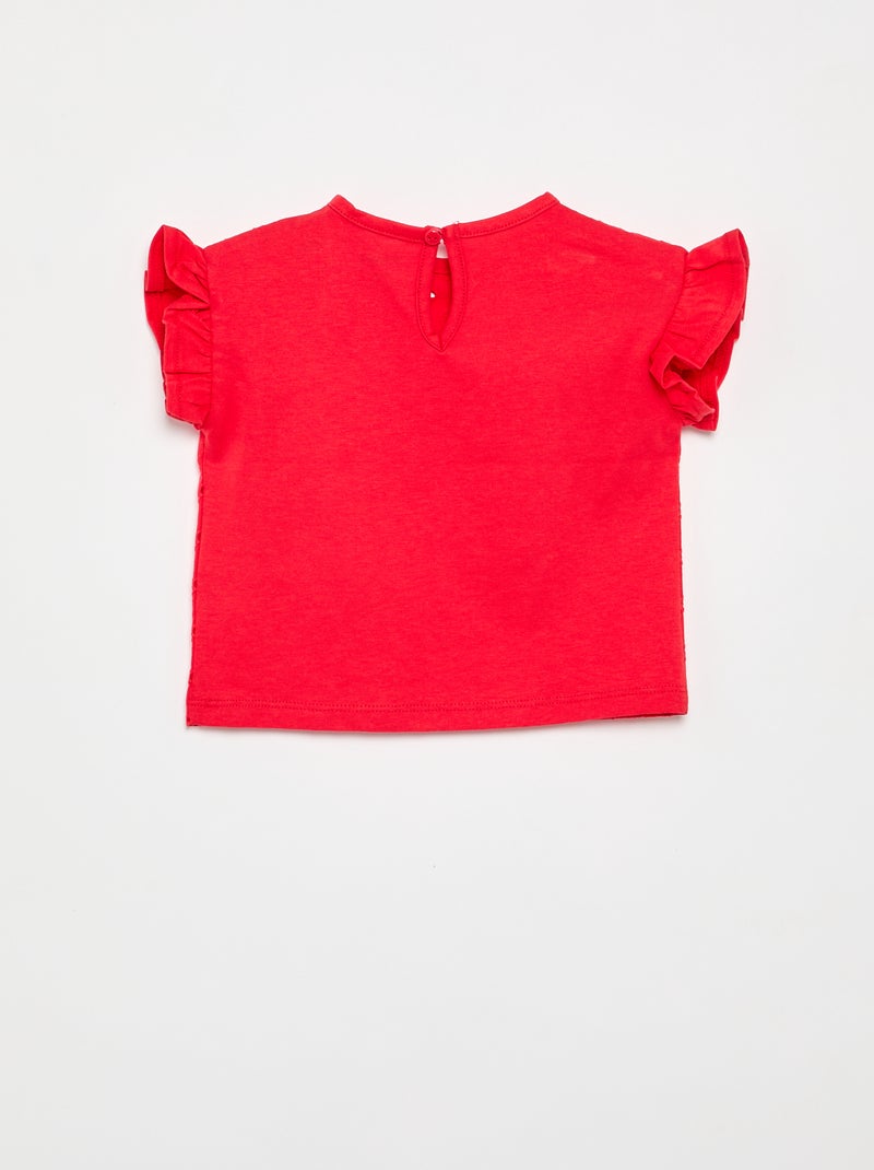 T-shirt a maniche corte con volant e ricami sangallo Rosso - Kiabi