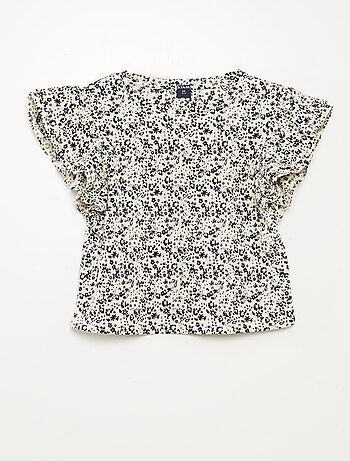 T-shirt a maniche corte con volant e scollo tondo con stampa