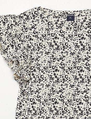 T-shirt a maniche corte con volant e scollo tondo con stampa