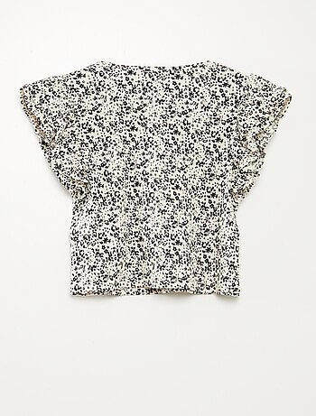 T-shirt a maniche corte con volant e scollo tondo con stampa