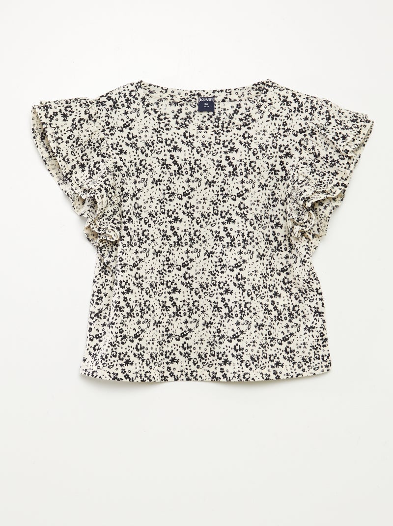 T-shirt a maniche corte con volant e scollo tondo con stampa BIANCO - Kiabi