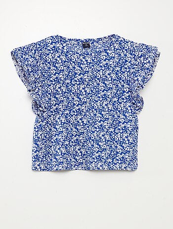 T-shirt a maniche corte con volant e scollo tondo con stampa