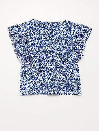 T-shirt a maniche corte con volant e scollo tondo con stampa